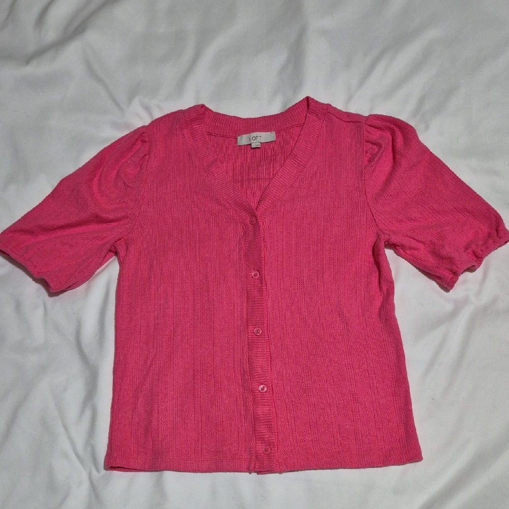 LOFT Pink Button-Up Cardigan